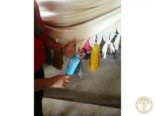 Dessin d'un hamac colombien fait main L avec mesures détaillées